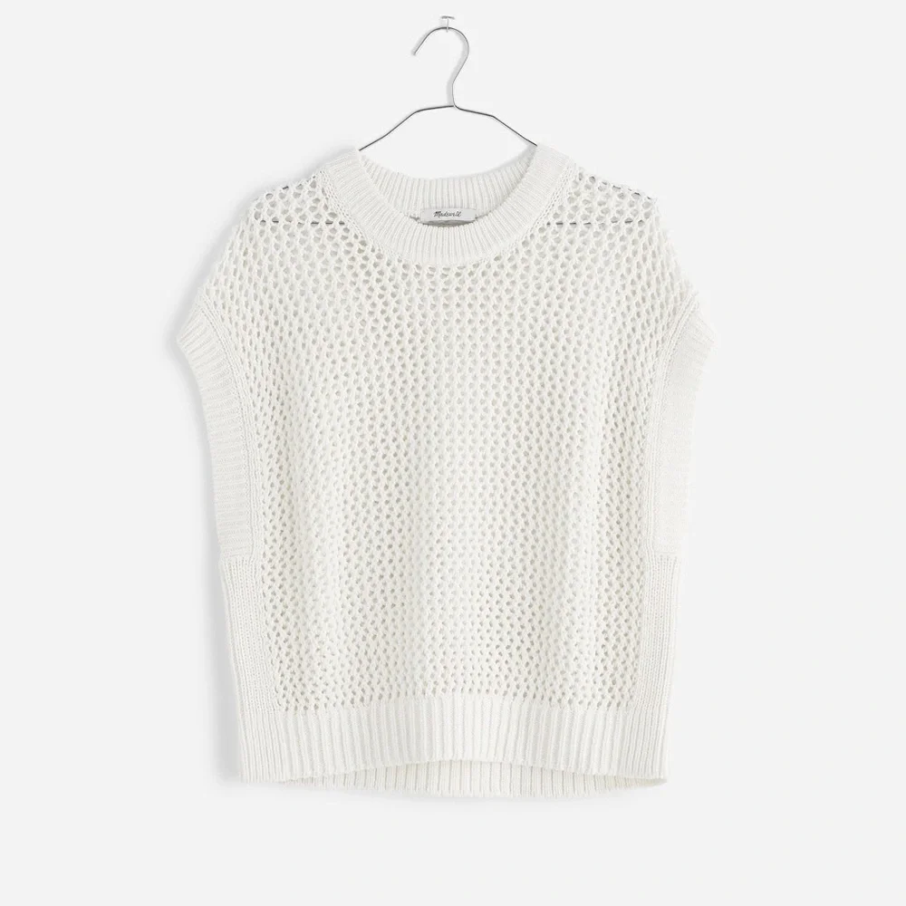 Madewell Bright Ivory Open-Knit Short-Sleeve Sweater Vest - Picture 3 of 6